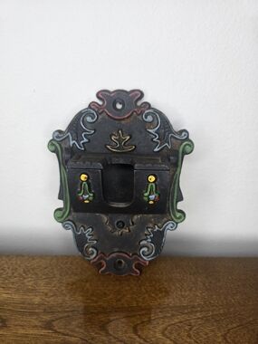 Wilton Vintage 1930's  Black Cast Iron Wall Mount Matchstick Holder